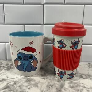 Set of 2 Stitch Mugs, Christmas Stitch Mugs Bamboo Travel and large stitch mug